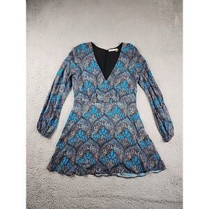 Alice + Olivia Dress 8 Blue Paisley Flare Mini Babydoll Festival Tiered Cary